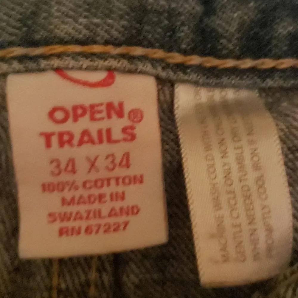 Open Trails Mens Blue Denim‎ Jeans 34 x 32 Straight Leg Classic 5-Pocket Dadcore